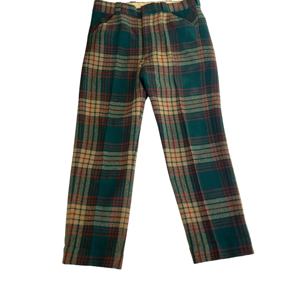 Men's Green Plaid Straight-Leg Pants